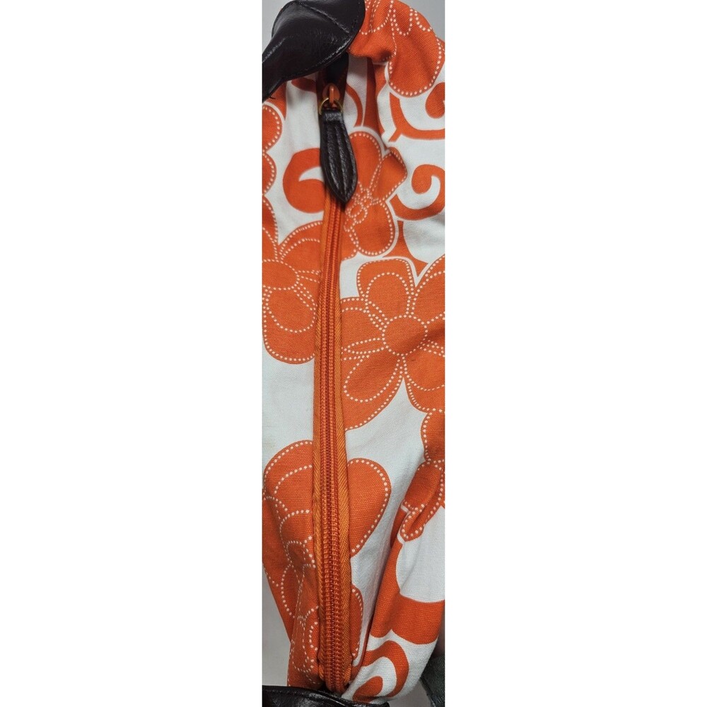 Saks Fifth Avenue Orange White Floral Fabric Shoulder Bag Slouch Hobo Lined - Picture 12 of 12